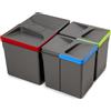Emuca - Contenitori per cassetti da cucina Recycle con coperchio anti-odore, H 216mm, 1x12 lt, 2x6 lt, Grigio antracite Tecnoplastica