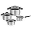 RÖSLE SILENCE PRO Batteria Di 4 Pezzi, Pentole Universali Di Alta Qualità, 3 Pentole e 1 Casseruola, Acciaio Inossidabile, Coperchio In Vetro, Scala Graduata Interna, Lavabile In Lavastoviglie