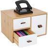 Relaxdays Cassettiera in bambù e MDF, 3 cassetti, HLP: 15 x 25 x 20 cm, Organizer scrivania, Naturale/Bianco