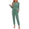 Namatime Pigiama da donna lungo in cotone, set completo di biancheria da notte, maglietta a maniche lunghe e pantaloni con tasche, Blu scuro, XL