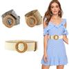 Basetousual Cintura Elastica In Paglia, 3 Pezzi Paglia Larga Casual Decorativa Belt, Cinture di Tessuto Donna Cachi, Cinture Elastiche in Tessuto Impagliato con Fibbia Round, per Femmina(Bianco, Kaki, Colorblock)