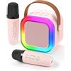 Fede Micro Karaoke Bambini con 2 Micro Wireless, Micro Karaoke Wireless Portatile per Ragazze con Luci di Festa LED Giocattolo Ragazze, Regalo di Compleanno per Bambini Da 3 A 18 Anni