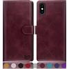 SUANPOT Cover per iPhone X/XS 5,8 pollici Blocco RFID Portafoglio Slot CarteSupporto Cellulare Magnetica custodia Pelle Sintetica Cover per apple X/XS Vino Rosso