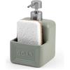 H&H Dosasapone da Cucina in Ceramica Verde con Porta Spugna - Spugna Inclusa