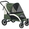 PawHut Passeggino per Cani Taglia Media Pieghevole con Finestre a Rete, Cuscino e Guinzagli, 124x67x100 cm, Verde Scuro | Aosom Italy