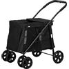PawHut Trolley per cani con cuscino, 3 tasche laterali, pieghevole, carrello per cani, 102 cm x 62 cm x 105 cm, nero | Aosom Italy