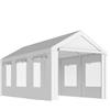Outsunny Tettoia 3 x 6 m, Riparo Robusto ad Altezza Regolabile con Porte e Finestre, Bianco | Aosom Italy