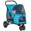 PawHut Passeggino per Cani Pieghevole con 3 Ruote Finestre in Rete Cuscino Lavabile Fuoristrada Portata 20 kg 92x63x95 cm Blu | Aosom Italy