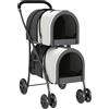 PawHut Passeggino Doppio per Cani Gatti Pieghevole con 2 Trasportini Rimovibili con Cintura e Cuscini 66x50x98cm Grigio Scuro | Aosom Italy