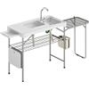 Outsunny Tavolo da Pulizia del Pesce Pieghevole Portatile con 2 Lavelli Rubinetto Tubo Ripiano Laterale Cestello e Scanalature Bianco | Aosom Italy