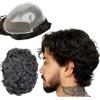 Mprosthesis Toupet da uomo, parrucche in capelli veri, toupet da uomo, con morbido PU+sottili unità di pizzo svizzero, 10 mm, capelli ondulati da uomo, 10 x 8 (#1B Off Black)