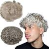 Mprosthesis Toupet, set per capelli da uomo, morbido pizzo svizzero, 10 x 8, da uomo, 10 mm, ondulato, sistema di ricambio per capelli umani (#1B80 20% nero + 80% bianco)