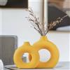 QIANLING Set di 2 vasi in ceramica gialla, vasi gialli per la decorazione della casa, vasi rotondi bohémien per erba della pampa e fiori, soggiorno, camera da letto, tavolino, camino, fattoria e centrotavola