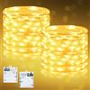 Dalugo Catena luminosa a batteria 5 modalità, 5m 50 LED Catena luminosa con timer, 2 pezzi Catena luminosa bianco caldo per interni per Natale, camera da letto, feste, matrimoni