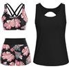 CheChury Tankini da Donna Set 3 Pezzi Costume da Bagno Donna con Pantaloncini Canotte con Reggiseno e Culotte Sets Stampato Tankini Set Crisscross Bikini Top Controllo Pancia Vita Alta Costume Bagno