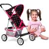 Kinderplay Passeggino per Bambole Pieghevole - Telaio in Alluminio Leggero, Ruote Antigraffio - Per Bambole fino a 40 cm, Manico 56 cm - Buggy a Ombrello 3+ con Cinture e Cestello