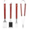 Tower Set di 4 Attrezzi per Barbecue con Manici in Legno d'Acero Rosso, spatola, forchetta, pinze e Spazzola per la Pulizia, in Acciaio Inox