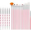 ZEOHBETY Set di pennelli per nail art, 20 pezzi strumenti per design unghie, penna per intaglio acrilico silicone, penna per puntinatura, pennello per gel extension, pennello costruttore, Rosa