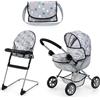 Bayer Design 13707AB Carrozzina per bambole, passeggino giocattolo, pieghevole, con borsa, seggiolone