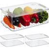 Relaxdays Contenitori per Frigo con Coperchio, Set da 3, Impilabile, Box per Frutta e Verdura, Salvaspazio, Trasparente