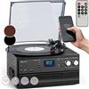 Auna Giradischi Bluetooth per Dischi in Vinile a 3 Velocità di Riproduzione, Vintage, con Casse Stereo, AUX, con Jack per Cuffie e Lettore CD