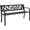 Outsunny Panchina da Giardino 2 Posti in Acciaio con Schienale Decorato e Braccioli, 127x50x75cm, Nero