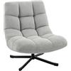 HOMCOM Poltrona girevole lounge con seduta ampia, effetto chenille idrorepellente, gambe incrociate in acciaio, Grigio chiaro | Aosom Italy