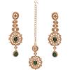 Touchstone indiano Bollywood tradizionale borchiato diamante look filigrana finto citrino smeraldo Designer gioielli lampadario orecchini Mangtika testa accessorio in tonalità oro antico per le donne.