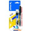 PILOT Frixion - Penna roller cancellabile, punta fine da 0,5 mm, colore: nero, con 3 ricariche
