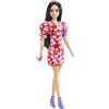 Barbie - Fashionistas, Bambola Lunghi Capelli Neri e Abito Floreale Bicolore con Maniche a Sbuffo, Giocattolo per Bambini 3+ Anni, HBV11