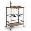 Relaxdays Carrello da Servizio con 2 Ripiani, portabottiglie e Bicchieri, 82x60x45 cm, Marrone/Nero