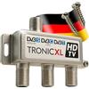 TronicXL Distributore antenna triplo con connettore F, passaggio DC, cavo TV per televisione via cavo BK DVB-T2, ad esempio compatibile con Vodafone Splitter HD, adatto per 4K, Sky Virgin Sat Splitter