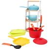 ColorBaby Play - Set da cucina per bambini, 13 pezzi, con ripiano a tre livelli, pentole con coperchio, padella, colino e utensili, gioco simbolico, giocattolo imitazione, dai 24 mesi (39615)