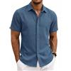COOFANDY Camicia Uomo Manica Corta Estate 100% Cotone Camicie Uomo Casual Regular Fit Spiaggia Nero XL