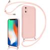 Coalbooliy Cover per iPhone X/XS 5,8 con Cordino per Cellulare, Custodia Silicone con Regolabile Collana Sottile Morbida Case Protezione della fotocamera Antiurto con Necklace per iPhone XS, Rosa