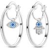 Hapour Orecchini a cerchio in argento Sterling per donne e adolescenti, orecchini ipoallergenici con strass, mano di Fatima, occhio di Fatima e zirconia cubica