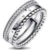 PANDORA Signature Anello con logo con pavé e perline in argento Sterling con zirconia cubica trasparente, 48