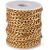 FASHEWELRY Catena a maglia barbazzale, 9 x 6 mm, non saldata, color oro, 6 m/rotolo, per la realizzazione di collane, gioielli e accessori fai da te