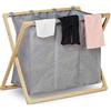 Relaxdays Cesto Portabiancheria, Contenitore Pieghevole con 3 Scomparti, 3X 28L, Sacco, 57,5 x 69 x 38 cm, Grigio/Natura, Poliestere, 57.5 x 69 x 38 cm