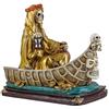 DRW Figura Santa Morte Dorata seduta su Barca in Resina Dipinta a Mano 24x10x21 cm