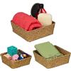 Relaxdays Cesto Portaoggetti in Seagrass, Set da 3 Cesti Intrecciati, Tre Misure, Contenitori da Bagno, Marrone Naturale, Fibra vegetale, 8,5 x 23 x 23 cm