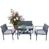 Relaxdays Set Giardino 4 pz, Salotto Rattan 4 posti, Panca, 2 sedie & Tavolo Vetro, Grigio