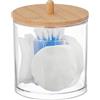Relaxdays Porta Cotton Fioc, Bagno, Dispenser per Dischetti di Cotone, Plastica, Coperchio bambù, Naturale Trasparente, 11 x 10 cm