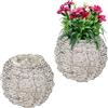 Relaxdays Vasi Portafiori, Set da 2, in Rattan, HxD: 17x20 cm, Rotondi, per Ambienti Interni ed Esterni, Naturale Bianco