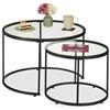 Relaxdays Tavolini da Salotto, Set da 2 Tavoli Bassi da caffè Divano in Soggiorno, Metallo e Vetro, Design Minimal, Nero