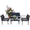 Relaxdays Set Giardino 4 pz, Rattan, Panca 2 posti, 2 sedie & Tavolo Vetro, Nero