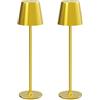 UPXNBOR 2 Pezzi Lampada da Tavolo Senza Fili in Metallo, Lampada Comodino | Lampada da Scrivania Ricaricabile, Abat Jour LED per Interno ed Esterno, Luce Calda a 3 Livelli, Corpo Metallico, IP54, Oro