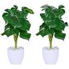 Relaxdays Set 2 Piante Finte da Interno, Piantine Artificiali Monstera in Vaso, Decorazioni Casa, 33x20 cm, Verde Bianco, Poliestere