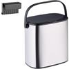 Relaxdays Cestino da Bagno, Pattumiera con Gancio per Anta, Cesto Secchio Interno 5 L, Maniglia, Acciaio Inox, Argento