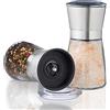 Relaxdays Set 2 macina pepe manuali vetro acciaio inox, pregiato macinino per spezie regolabile in ceramica argento